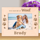 Cute Dog Lover - WOOF - Personalized Wood Photo Etched Frames<br><div class="desc">Capture the timeless bond between you and your furry friend with our beautifully crafted etched wood frame. Perfect for any dog lover, this frame is designed to celebrate the unbreakable connection with your canine companion. Features Charming Design: This delightful frame features the heartwarming phrase, "You had me at WOOF, "...</div>