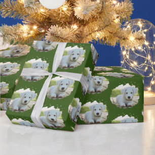 Cute Dog Lovers Personalized Photo Pattern Green Wrapping Paper