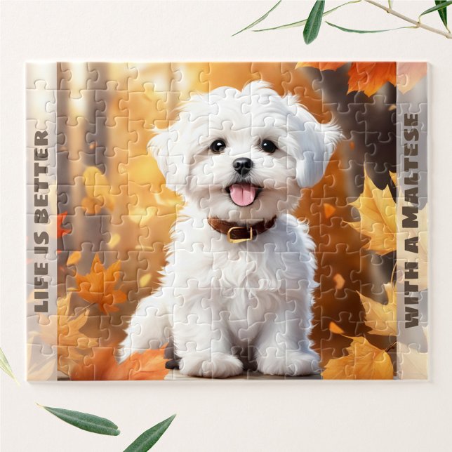 Cute Dog Maltese Puppy Pumpkin Fall Autumn Name Jigsaw Puzzle (Cute Dog Maltese Puppy Pumpkin Fall Autumn Name Jigsaw Puzzle)