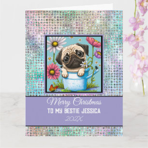 Cute Dog Merry Christmas  Bestie Photo & Name  Card