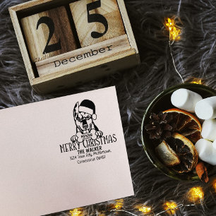 Cute Dog Merry Christmas Return Address  Rubber Stamp