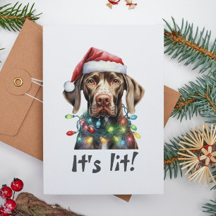 Cute Dog Modern Script Watercolor Funny Christmas Holiday Card