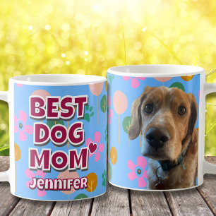 Cute Dog Mom Birthday Gift - Floral & Paw Prints Coffee Mug