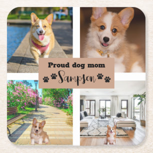 Cute Dog Mom Custom Photo  Square Paper Coaster
