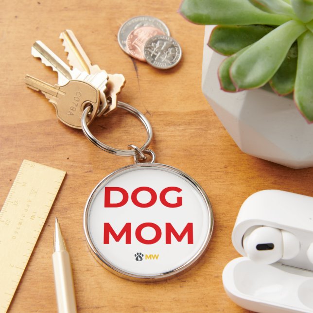 Cute DOG MOM Red & Gold Keychain | Pet Parent Quic (Desk)