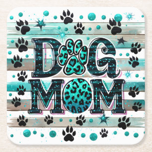 Cute Dog Mom Square Paper Coaster