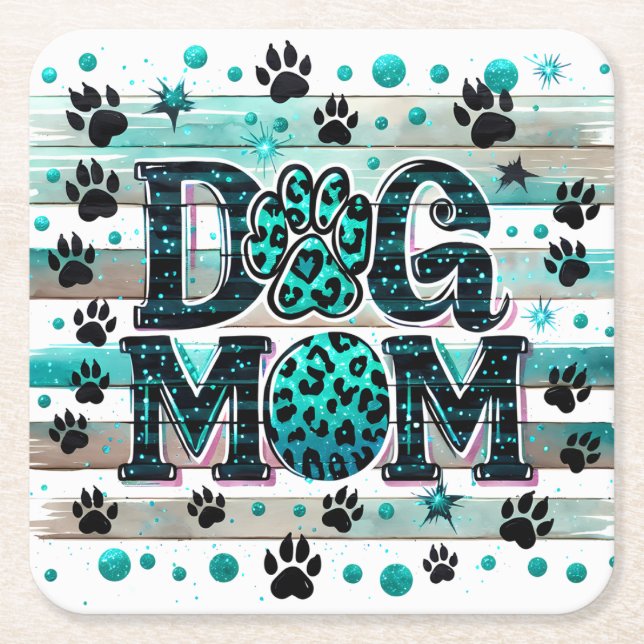 Cute Dog Mom Square Paper Coaster (Front)