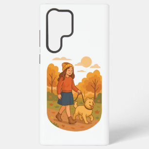 Cute Dog Mom Walking Pup in Cozy Forest  Samsung Galaxy Case