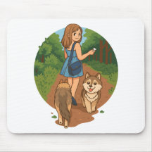 Cute Dog Mom Walking Puppies Forest Trail Illustra