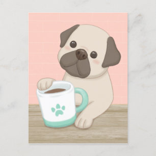 Cute Dog & Mug Illustration Art Postcard