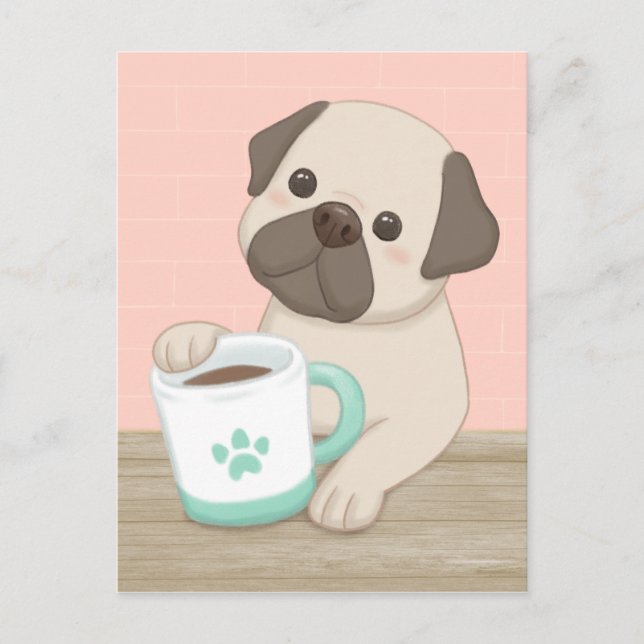 Cute Dog & Mug Illustration Art Postcard (Front)