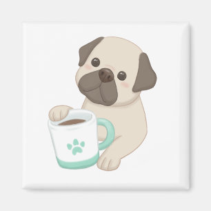 Cute Dog & Mug Illustration  Magnet