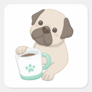 Cute Dog & Mug Illustration  Square Sticker