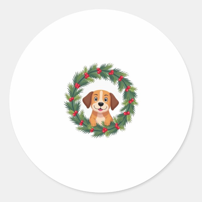 Cute Dog Nose Christmas Wreath Christmas Dog Mom D Classic Round Sticker (Front)