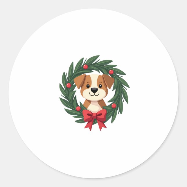 Cute Dog Nose Christmas Wreath Christmas Dog Mom D Classic Round Sticker (Front)