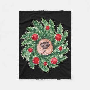 Cute Dog Nose Christmas Wreath Christmas Dog Mom D Fleece Blanket