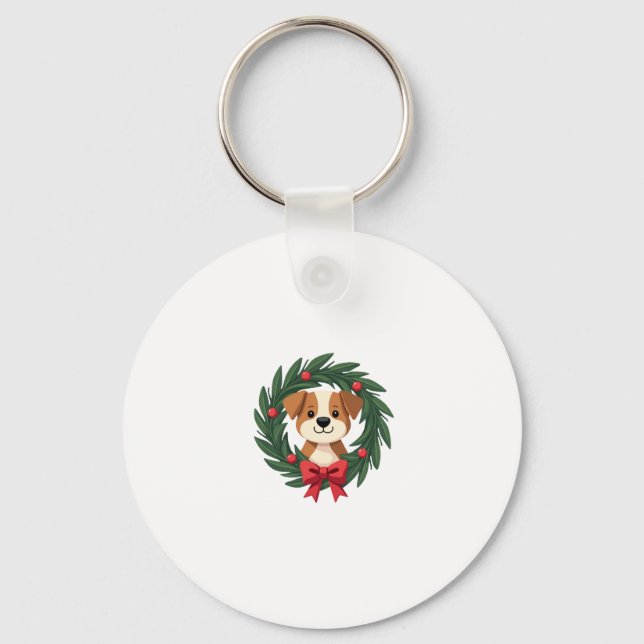 Cute Dog Nose Christmas Wreath Christmas Dog Mom D Keychain (Front)