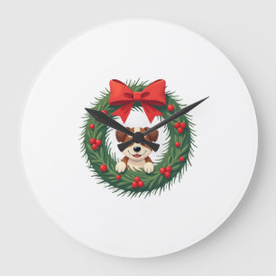 Cute Dog Nose Christmas Wreath Christmas Dog Mom D Large Clock