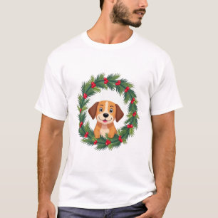 Cute Dog Nose Christmas Wreath Christmas Dog Mom D T-Shirt