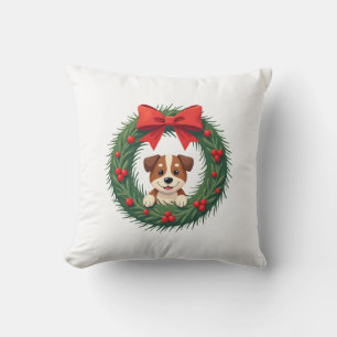 Cute Dog Nose Christmas Wreath Christmas Dog Mom D Throw Pillow