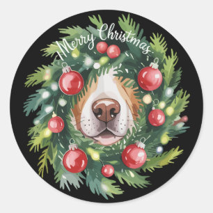Cute Dog Nose Christmas Wreath Dog Mom Dog Lover  Classic Round Sticker