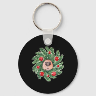 Cute Dog Nose Christmas Wreath Golden Retriever Do Keychain