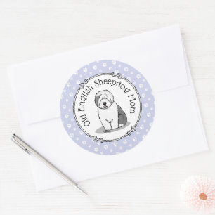 Cute Dog OES Mom Old English Sheepdog Mom (Grey 1) Classic Round Sticker