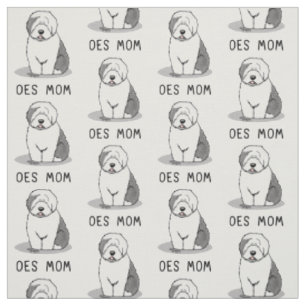 Cute Dog OES Mom Old English Sheepdog Mom (Grey 1) Fabric