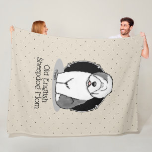 Cute Dog OES Mom Old English Sheepdog Mom (Grey 1) Fleece Blanket