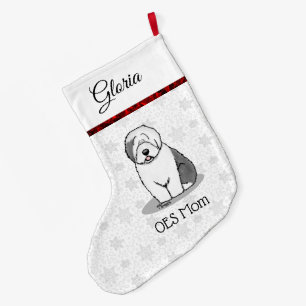 Cute Dog OES Mom Old English Sheepdog Mom (Grey 1) Large Christmas Stocking