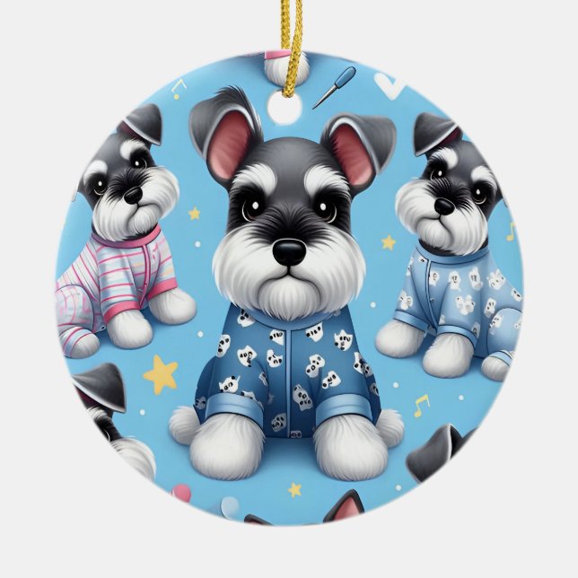 Cute Dog Of Schnauzer Animal Pattern Ceramic Ornament (Front)