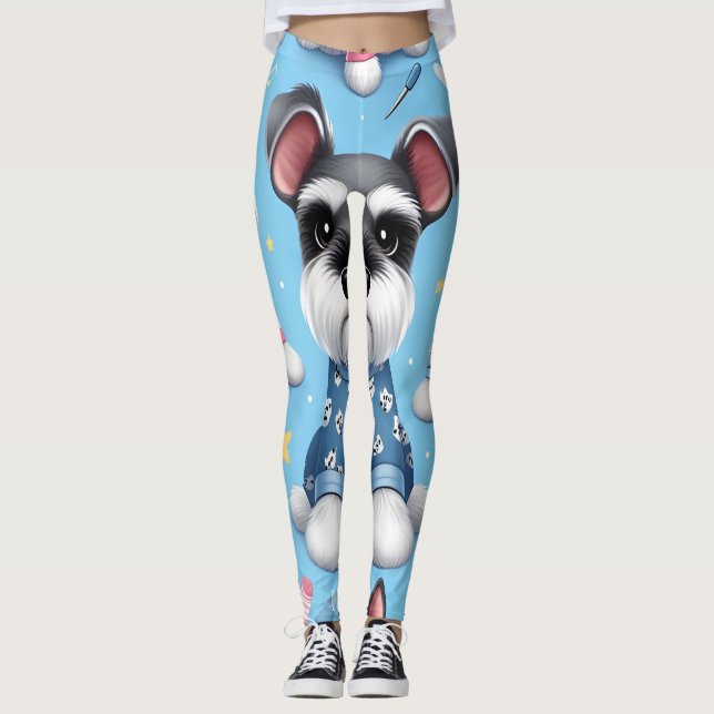Cute Dog Of Schnauzer Animal Pattern Leggings (Front)
