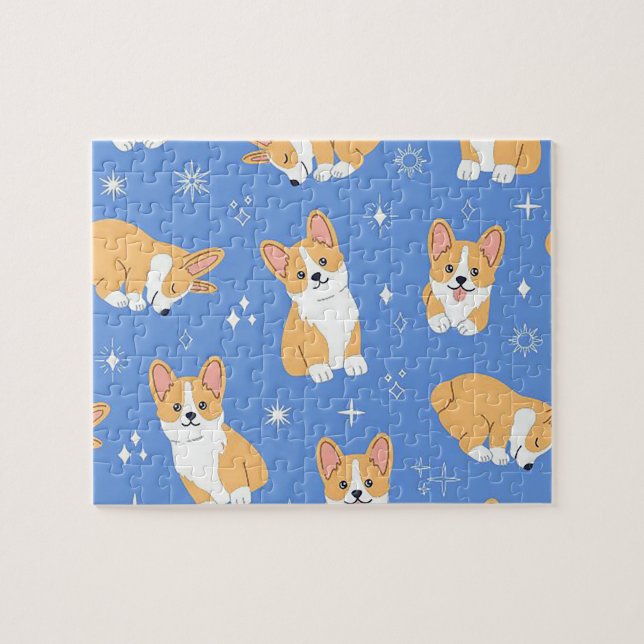 Cute Dog On Blue Background Jigsaw Puzzle (Horizontal)