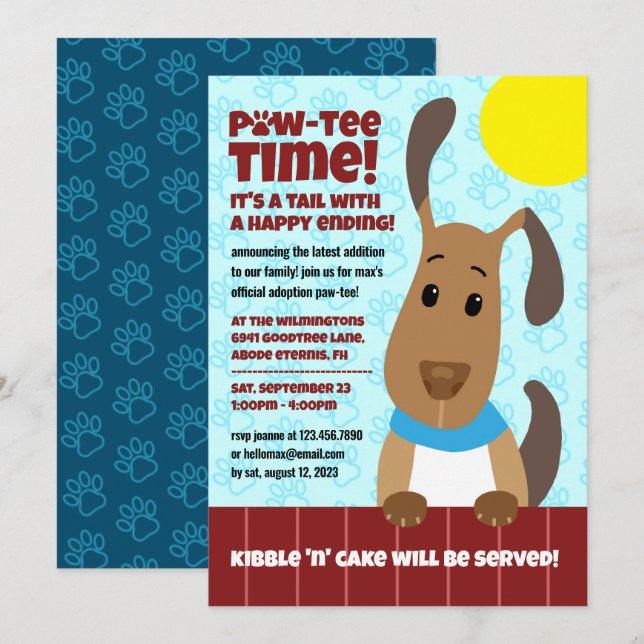 Cute Dog on Fence Pet Adoption Pawprints Paw-tee! Invitation (Front/Back)