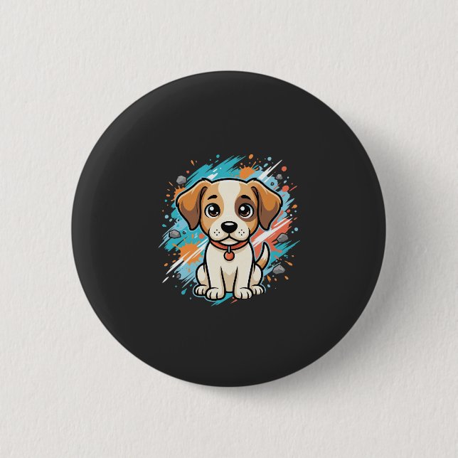 Cute Dog Paint Splash Vector Art_1 2 Inch Round Button (Front)