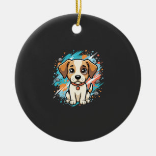 Cute Dog Paint Splash Vector Art_1 Ceramic Ornament