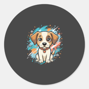 Cute Dog Paint Splash Vector Art_1 Classic Round Sticker