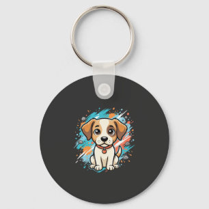Cute Dog Paint Splash Vector Art_1 Keychain