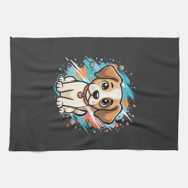 Cute Dog Paint Splash Vector Art_1 Kitchen Towel (Horizontal)