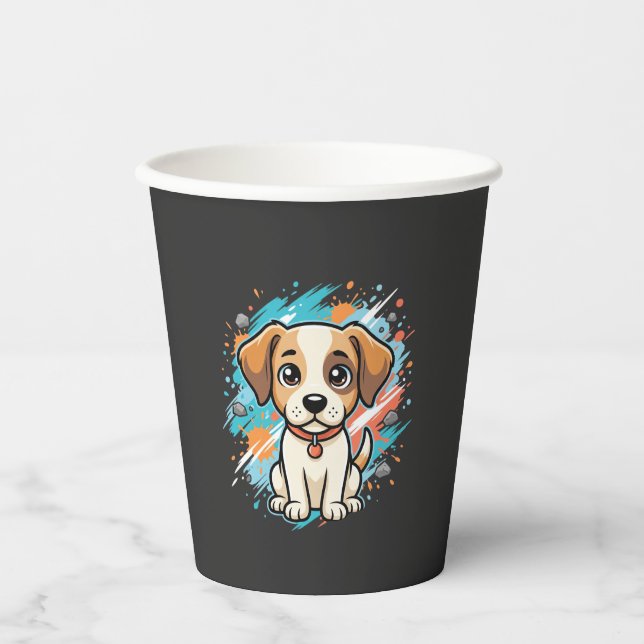 Cute Dog Paint Splash Vector Art_1 Paper Cups (Front)