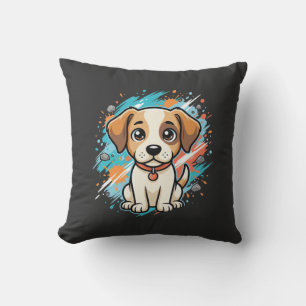 Cute Dog Paint Splash Vector Art_1 Throw Pillow