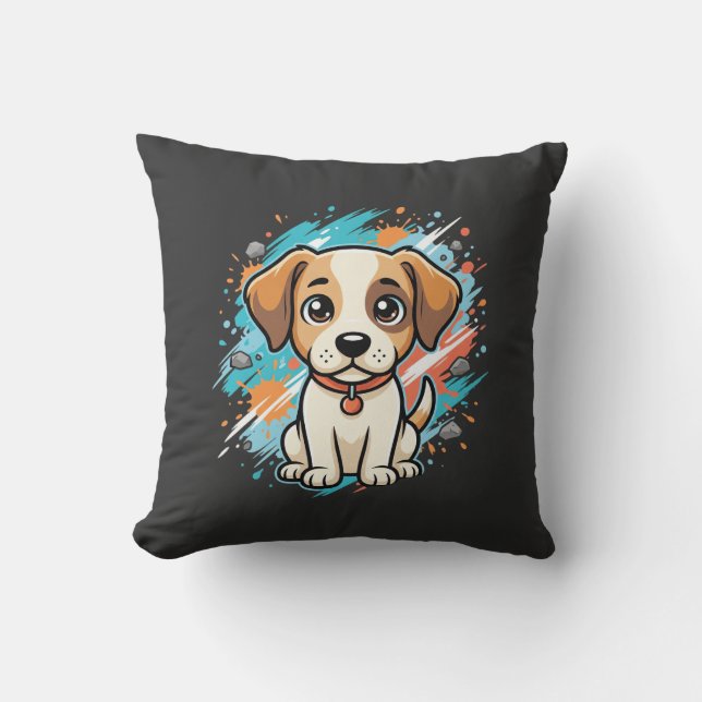 Cute Dog Paint Splash Vector Art_1 Throw Pillow (Front)