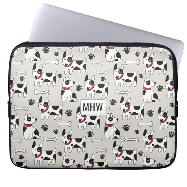 Cute Dog Pattern custom monogram laptop sleeves (Front)