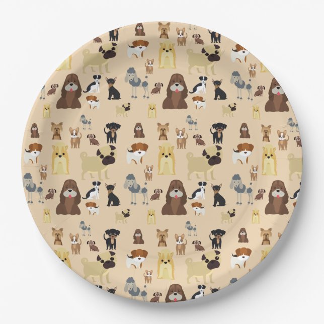 cute dog pattern design for dog lovers- Beige back Paper Plate (Front)