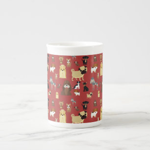 cute dog pattern design for dog lovers- red bac bone china mug