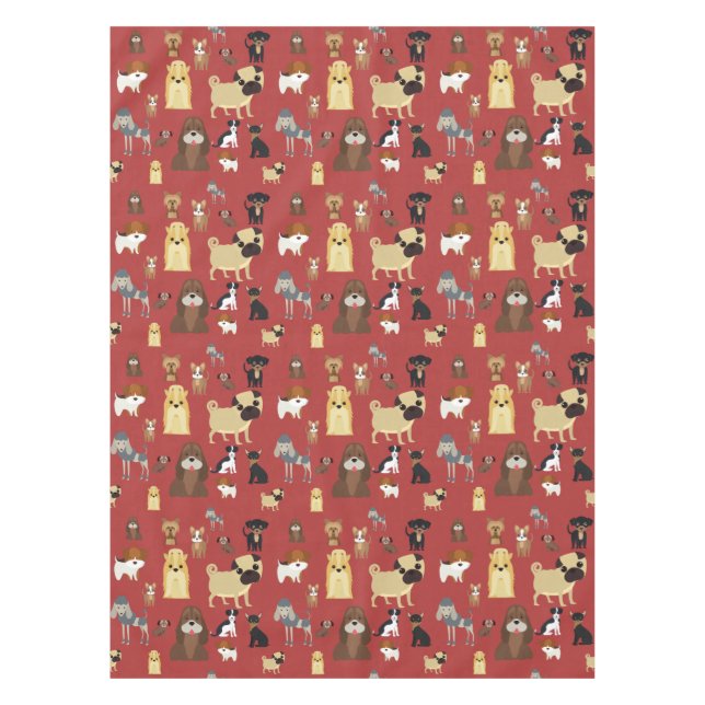 cute dog pattern design for dog lovers- red bac tablecloth (Front)
