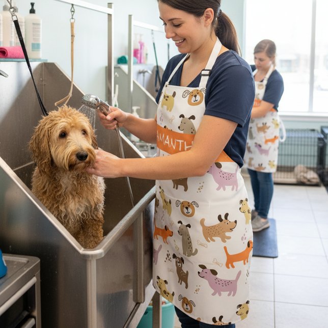 Cute Dog Pattern Groomer Vet Personalized Apron (Creator Uploaded)