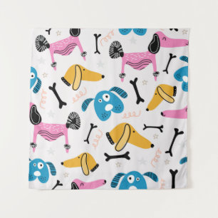 Cute dog pattern with baby animal face drawing sca tapestry