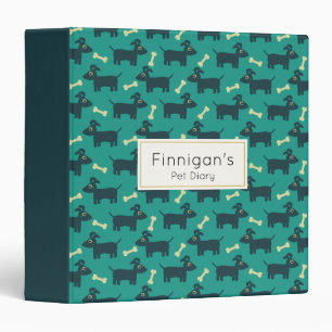 Cute Dog Pattern with Bone on Green Background Binder