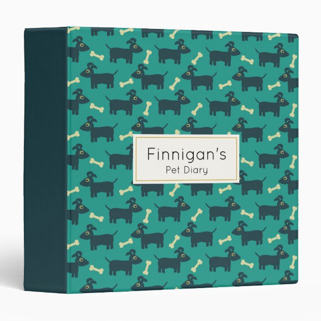 Cute Dog Pattern with Bone on Green Background Binder (Front/Spine)
